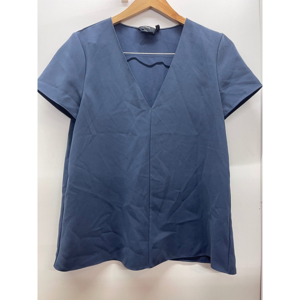 Theory Womens Blue V-Neck Short Sleeve Blouse Top Size M 0687003